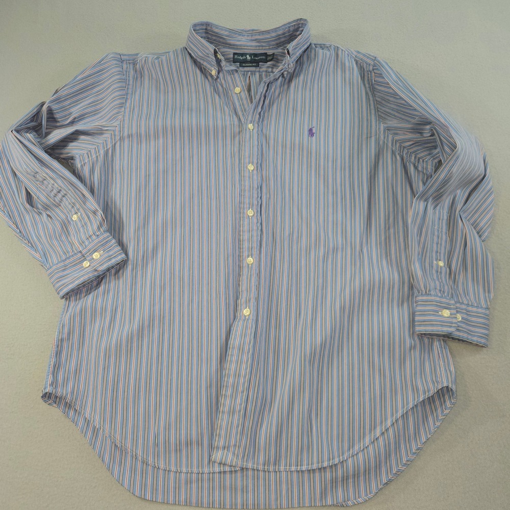 Ralph Lauren Button Down Shirt Mens 16.5 32/33 Blue Multi Stripe Classic Fit